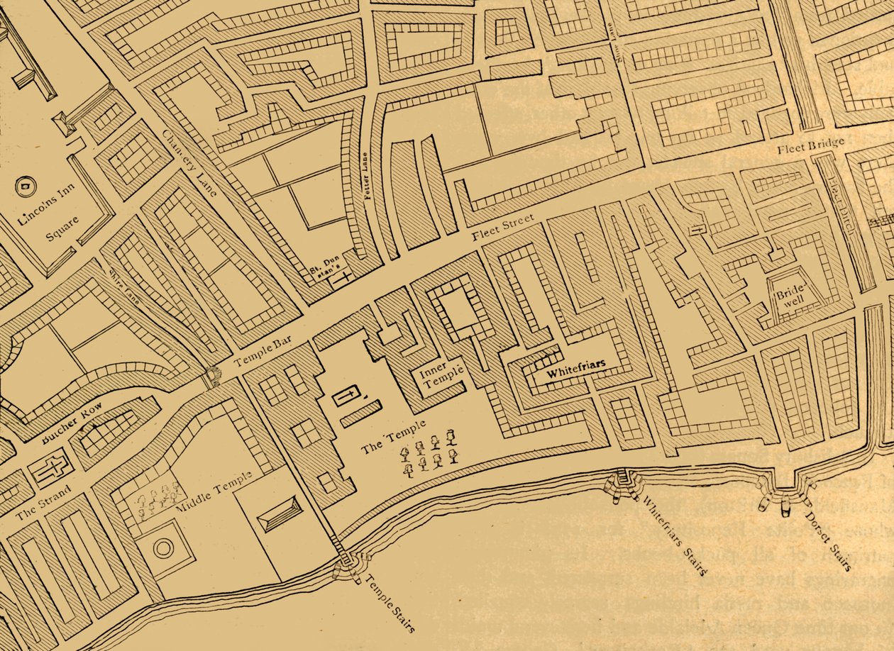 Fleet Street, The Temple, Etc., Fra et kart over London, publisert 1720, 1897. av Unbekannt