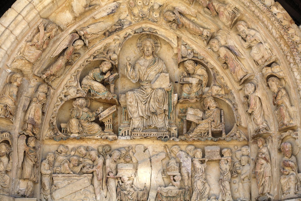 Fleury klosterbasilika nordport tympanon: Kristus i herlighet omgitt av evangelister Saint Benoit sur Loire Frankrike av Unbekannt