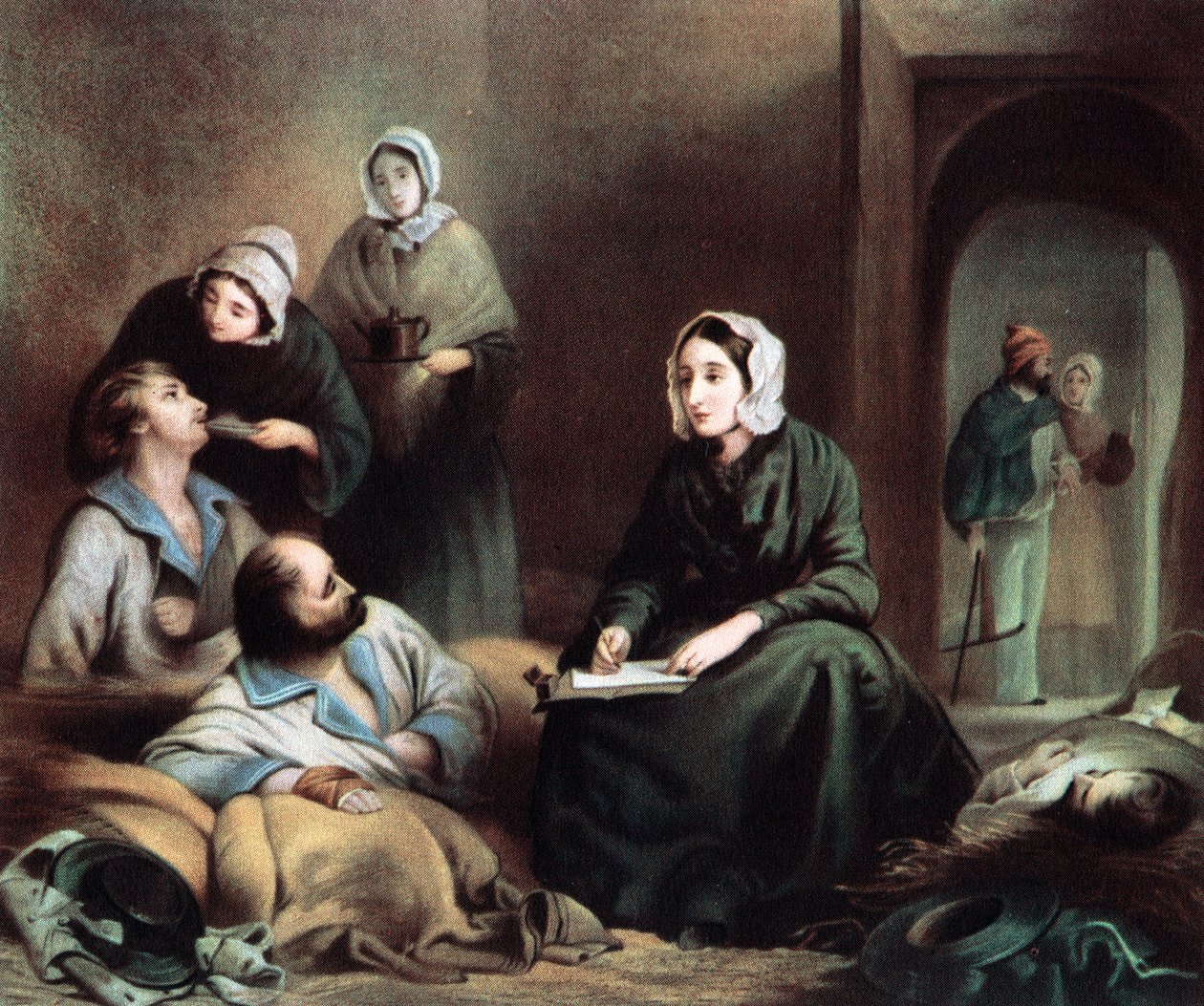 Florence Nightingale , britisk sykepleier og sykehusreformator, ved Scutari Hospital, Tyrkia, 1855 av Unbekannt