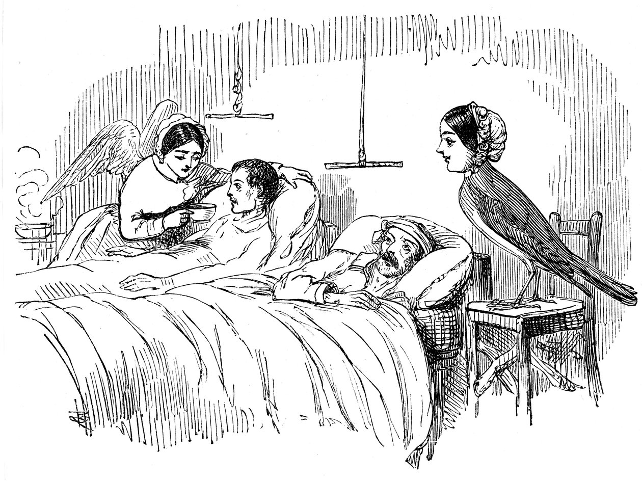 Florence Nightingale ser på en sykepleier på jobb, 1854 av Unbekannt