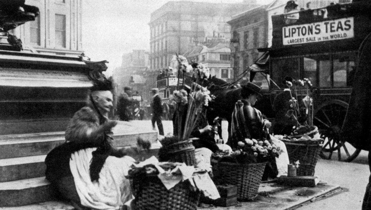 Blomsterselgere ved Piccadilly Circus, London, 1901 1951 av Unbekannt
