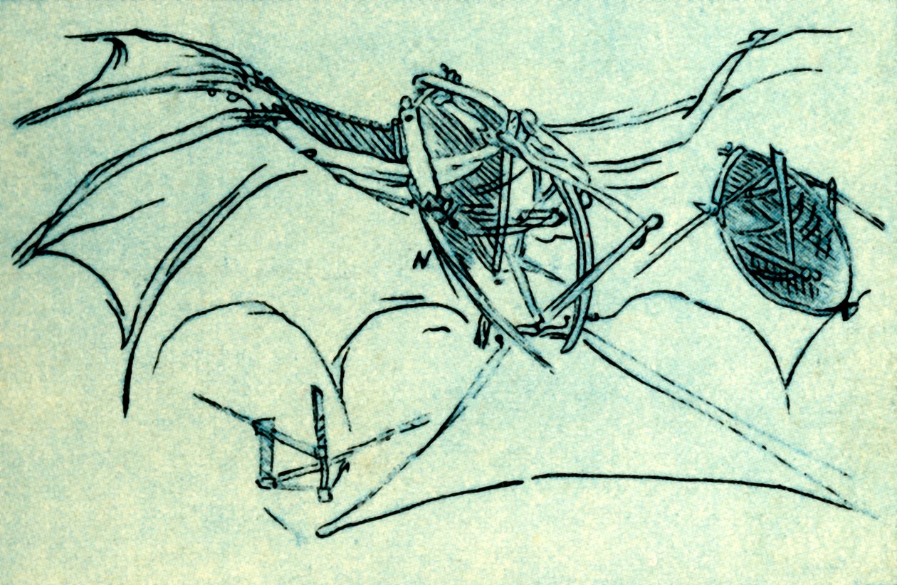 Flyvende maskin designet av Leonardo da Vinci, c1485, 1932. av Unbekannt