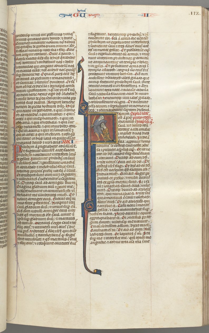 Fol. 112r, Kings II, historisk initial F, halshuggingen av amalekitten, ca. 1275-1300. av Unbekannt