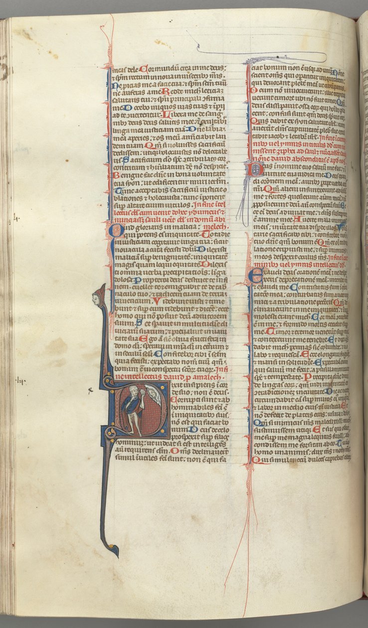 Fol. 222v, Salme 52, historikk initial D, en dåre naken men for en kappe, som holder en blære..., ca. 1 av Unbekannt