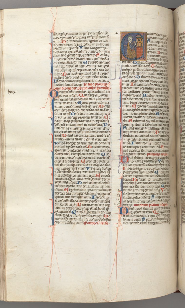 Fol. 227v, Salme 80, historisk initial E, David slår et klokkespill av helvete, ca. 1275-1300. av Unbekannt