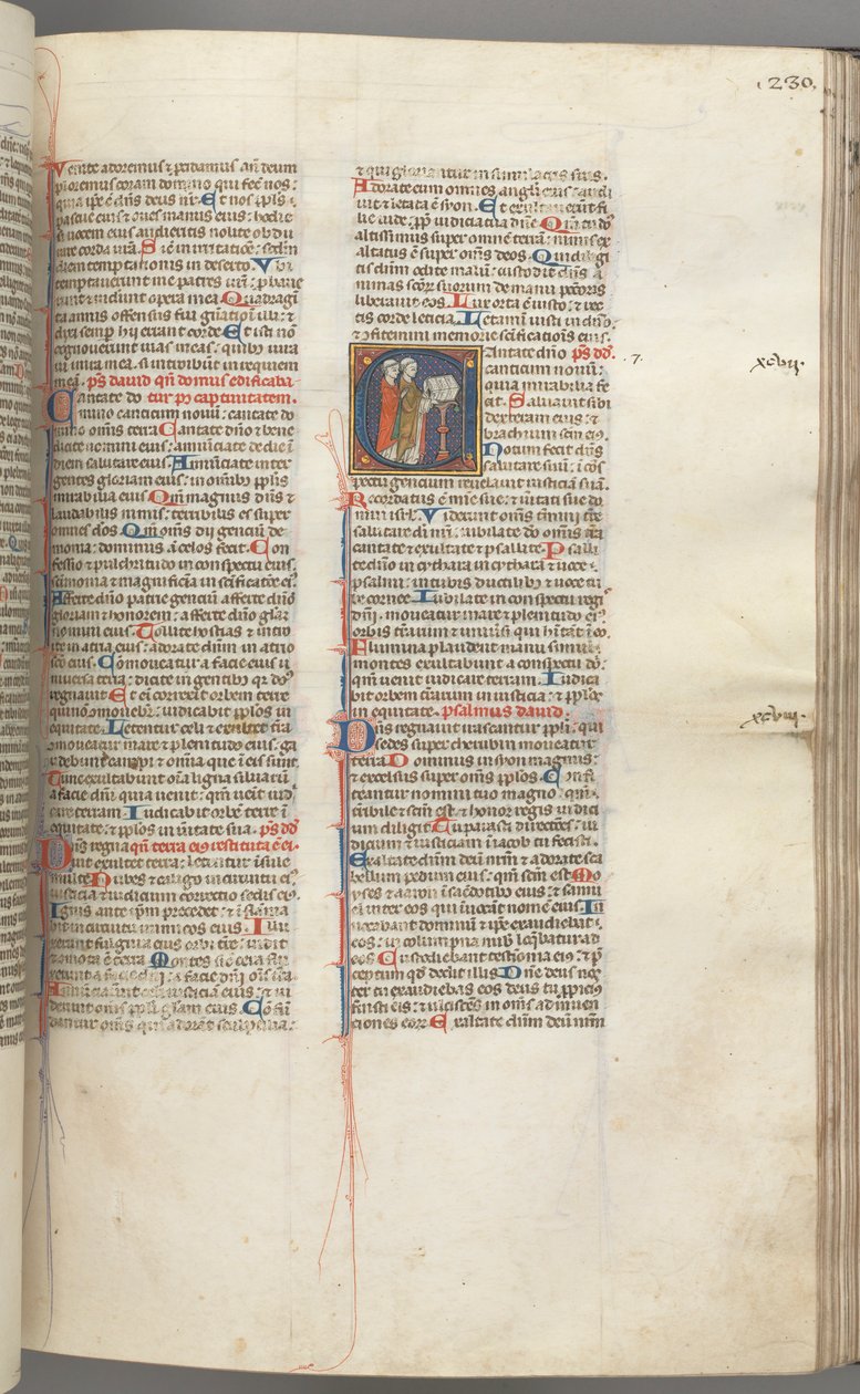 Fol. 230r, Salme 97, historisk initial C, to geistlige som synger ved en talerstol. , c. 1275-1300. av Unbekannt