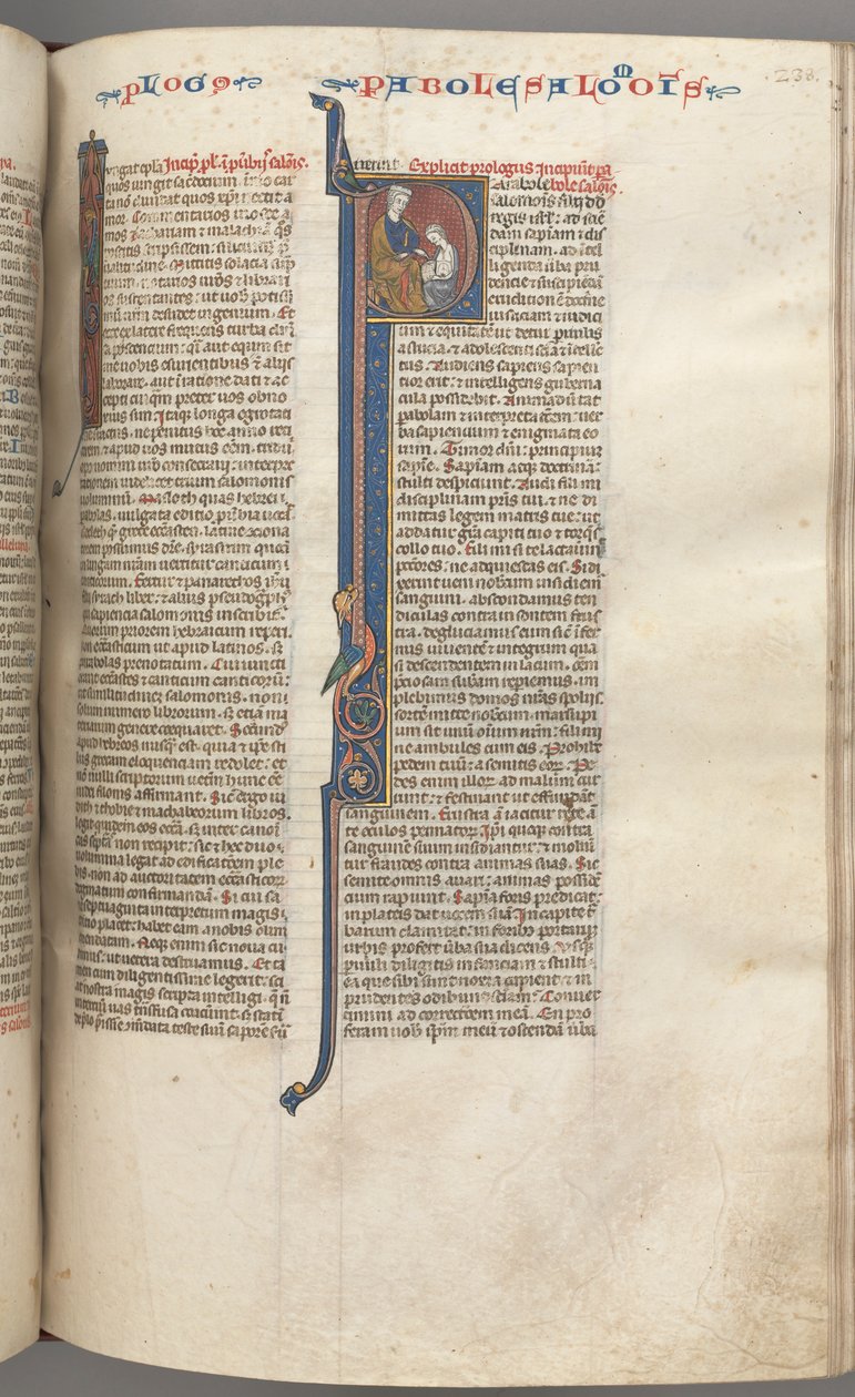 Fol. 238r, Ordspråk, historikert initial P, Salomo instruerer Rehabeam, ca. 1275-1300. av Unbekannt