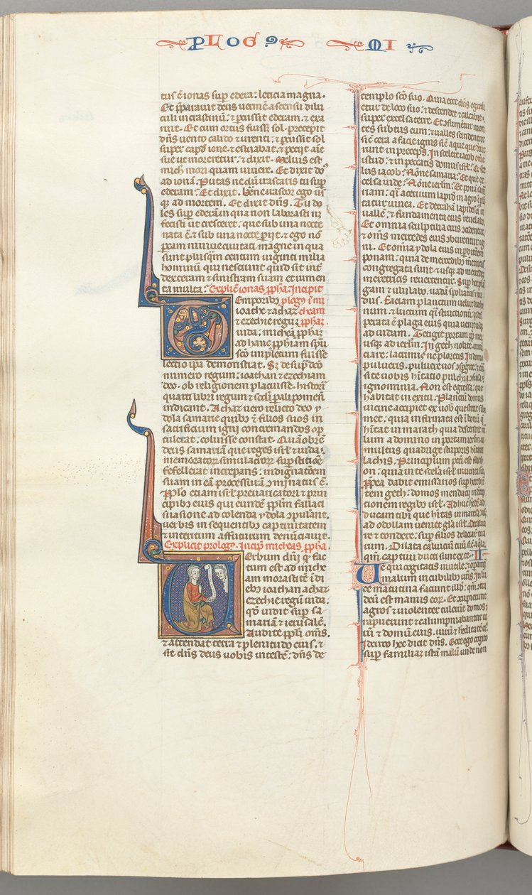 Fol. 358v, Micah, historikk initial V, Micah knelende, byste av Gud over, ca. 1275-1300. av Unbekannt