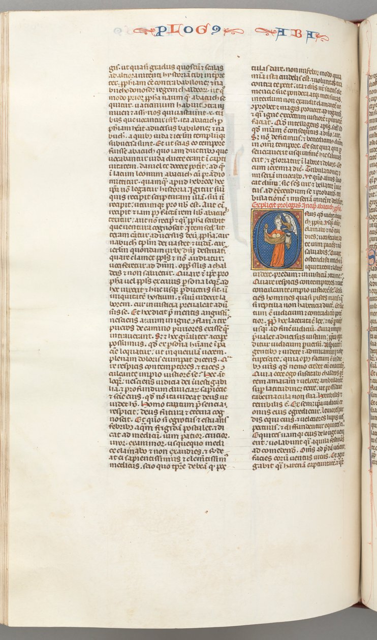 Fol. 361v, Habbakuk, historisk initial O, Habbakuk holder en kurv og to steiner..., ca. 1275-130 av Unbekannt