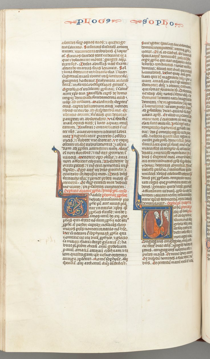 Fol. 362v, Sephaniah, historikk initial V, Sefanja kneler med en bokrull, byste av Gud..., ca. 12 av Unbekannt