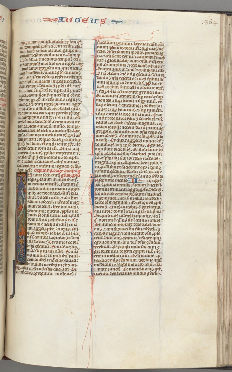 Fol. 364r, Haggai, historisk initial I, Haggai med en rulle stående på en hybrid, ca. 1275-1300. av Unbekannt