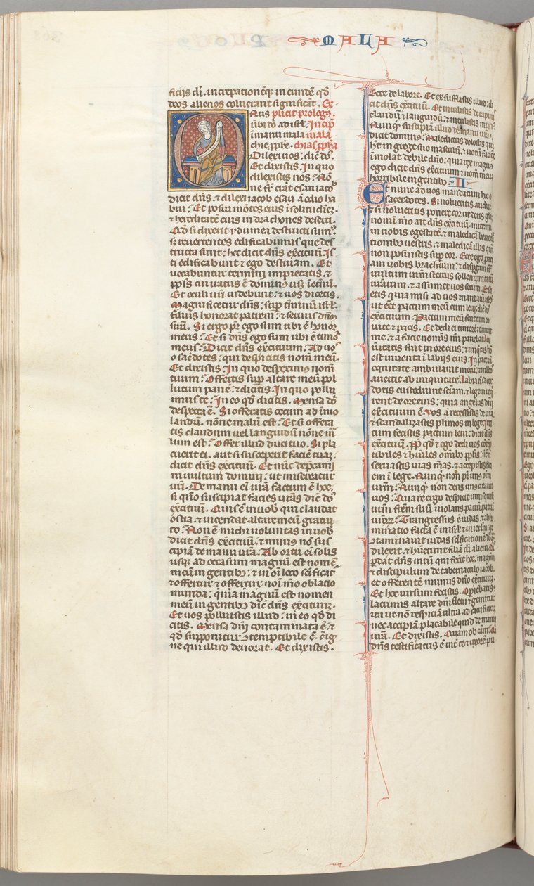 Fol. 368v, Malachi, historisk initial O, Malachi sittende med en rulle, ca. 1275-1300. av Unbekannt