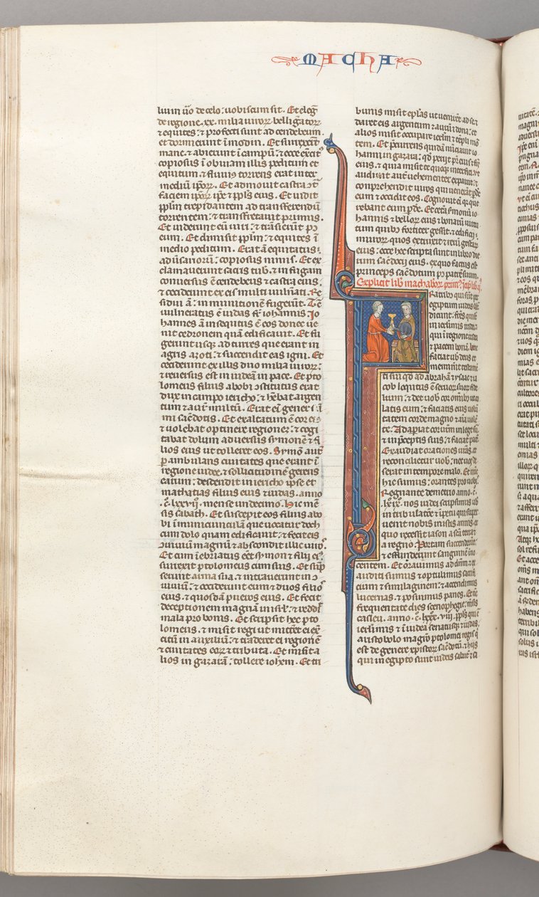 Fol. 382v, Maccabees II, historisk initial F, en gyllen kalk presentert for en jøde, ca. 1275-1300. av Unbekannt
