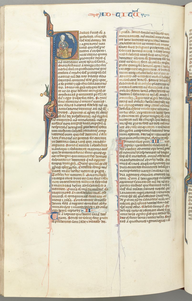 Fol. 458v, Titus, historisk initial P, Paul sittende med et sverd, ca. 1275-1300. av Unbekannt