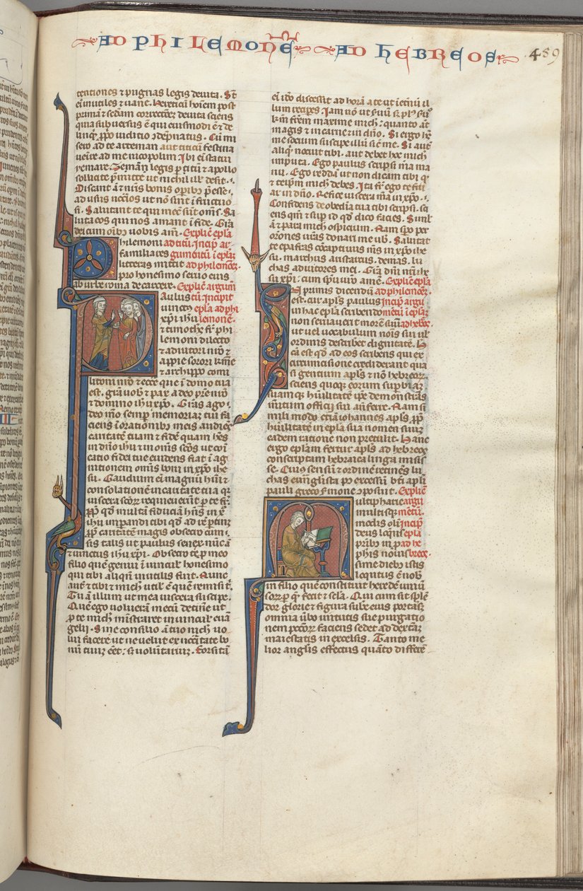 Fol. 459r, Filemon, historikert initial P, Paulus henvender seg til tre menn og hebreere..., ca. 1275-1300. av Unbekannt