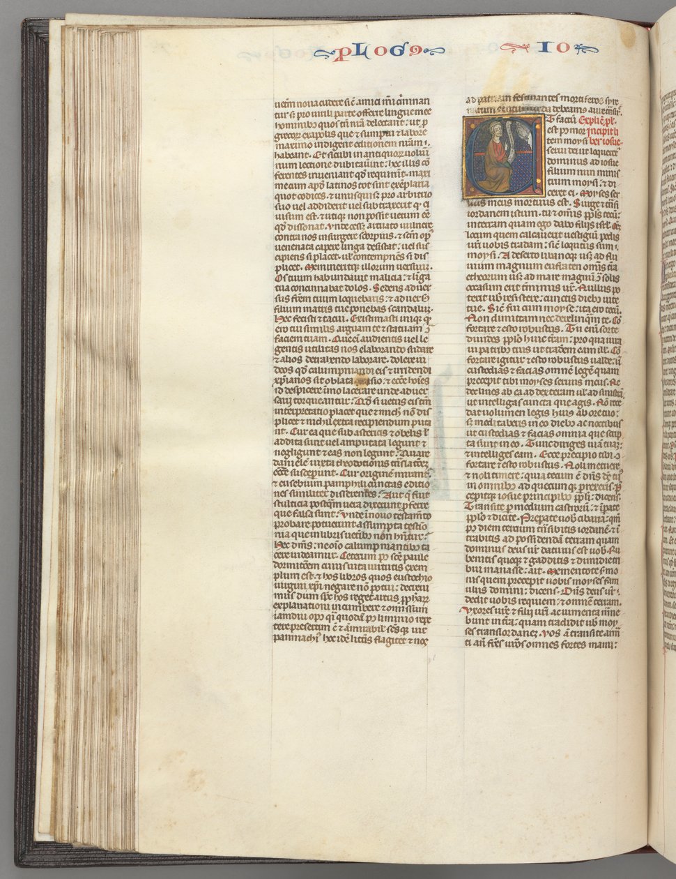 Fol. 76v, Joshua, historisk initial E, Joshua med en rulle som kneler foran Gud, ca. 1275-1300. av Unbekannt