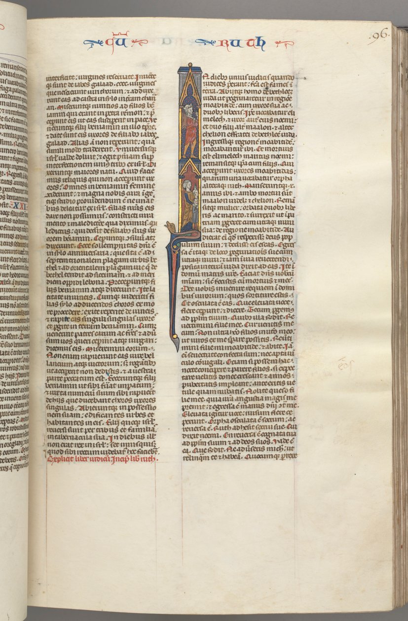 Fol. 96r, Ruth, Historiated Initial I med Elimilech og Naomi., ca. 1275-1300. av Unbekannt