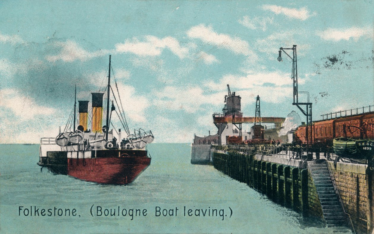 Folkestone Boulogne Båt forlater, c1905 av Unbekannt