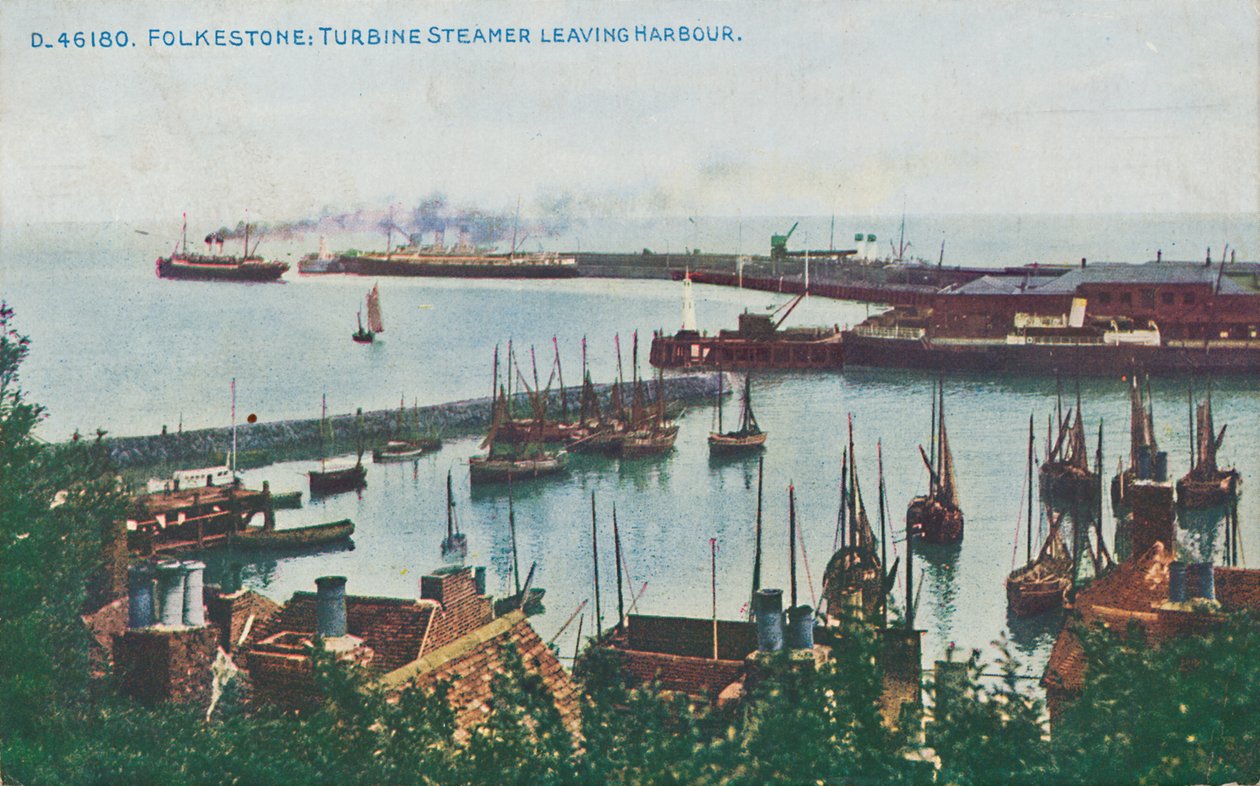 Folkestone: Turbine Steamer Leaving Harbour, slutten av 1800-begynnelsen av 1900-tallet av Unbekannt