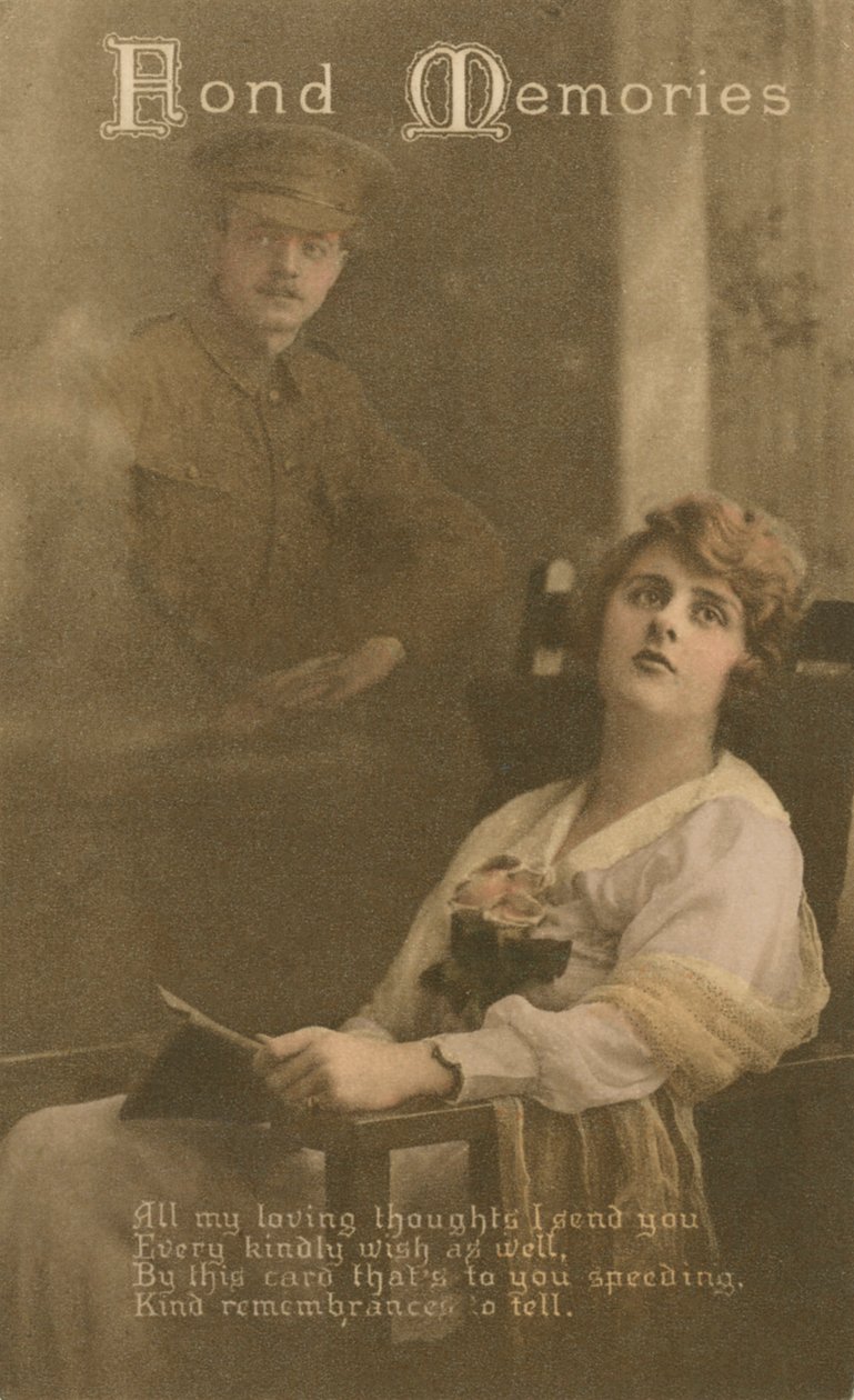 Fond Memories, romantisk postkort sendt fra en soldat til sin kjære av Unbekannt