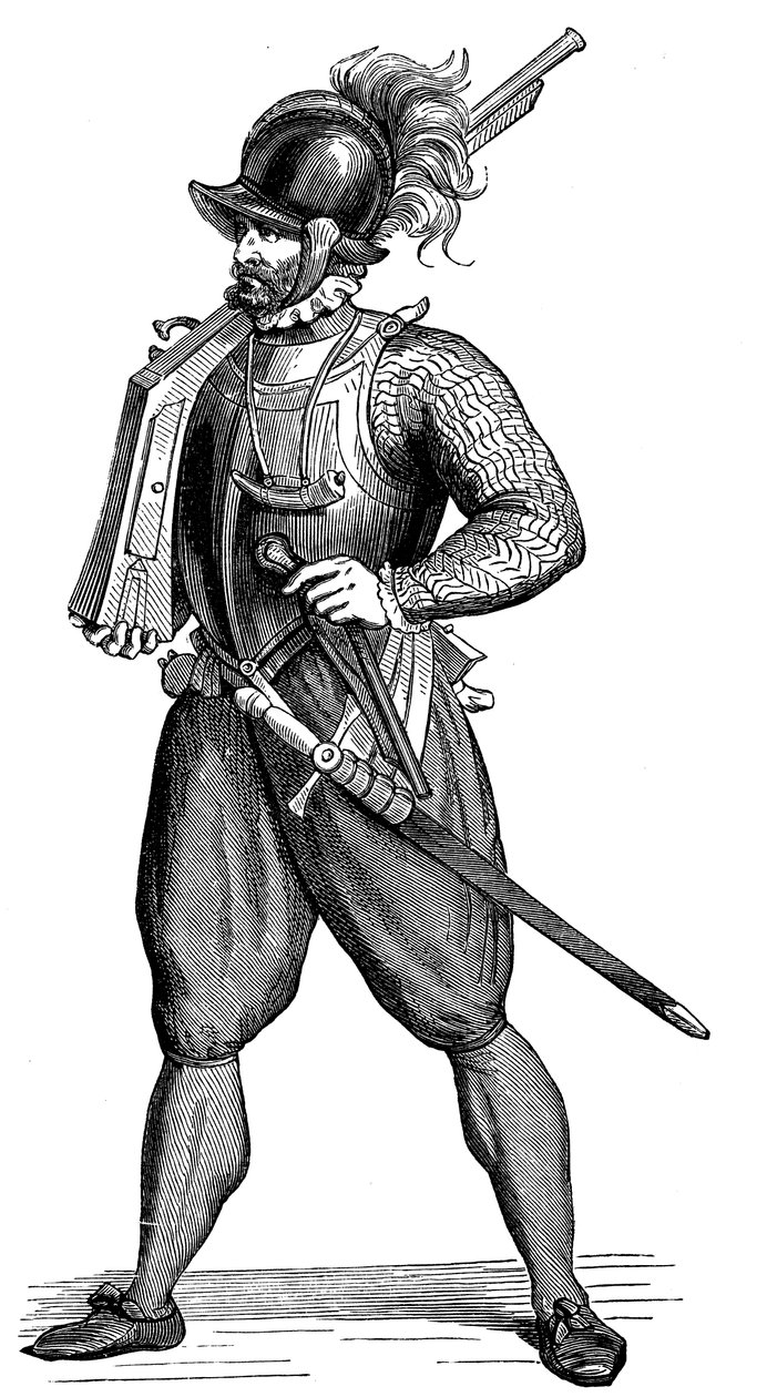 Fotsoldat som bærer en harquebus, 1590 av Unbekannt