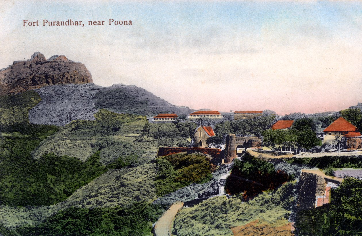 Fort Purandhar, nær Pune Poona, India, tidlig på 1900-tallet av Unbekannt