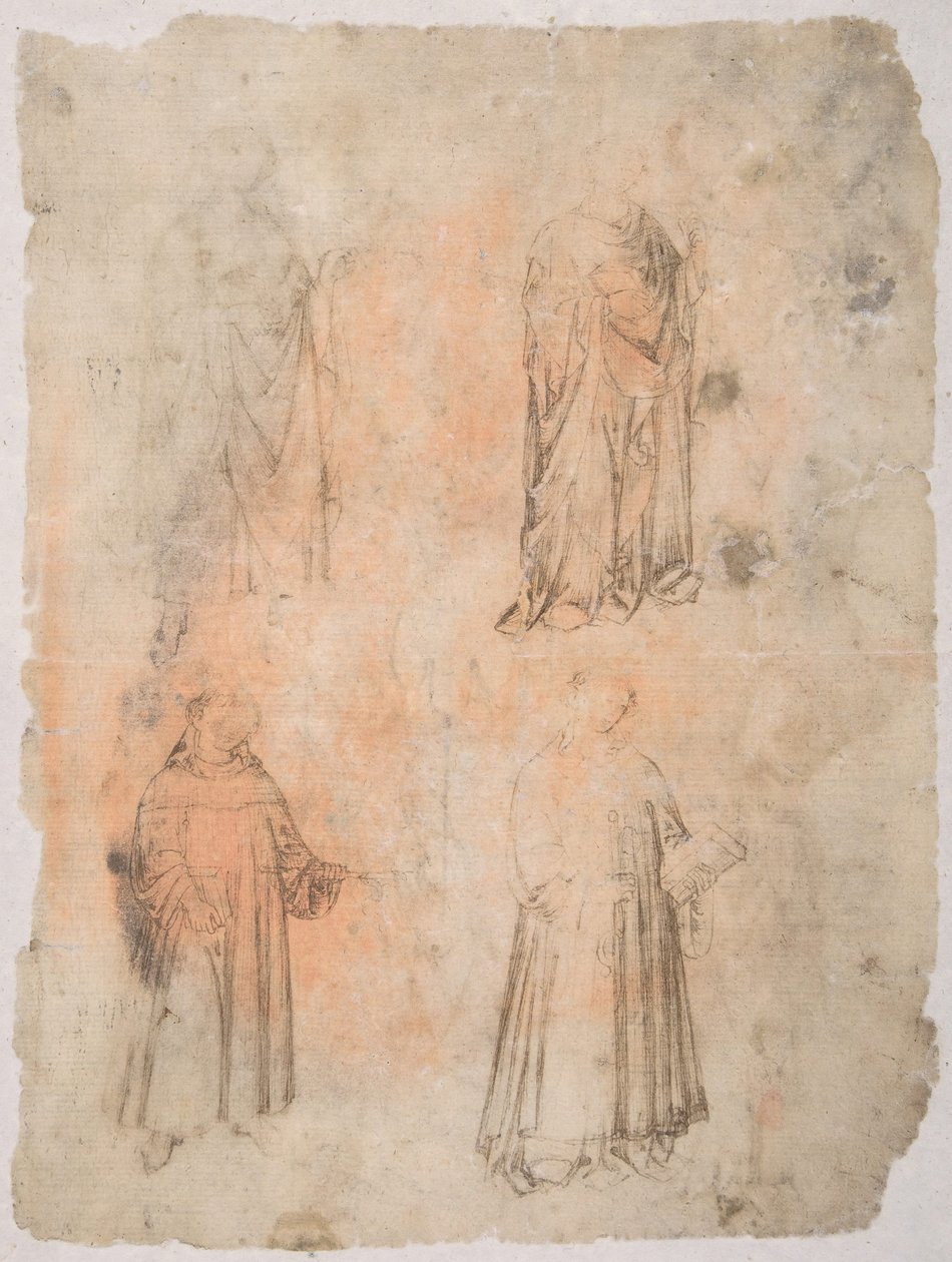 Four Saints recto, Two Saints, Sittende Madonna og knelende figur verso, 1300-tallet. av Unbekannt