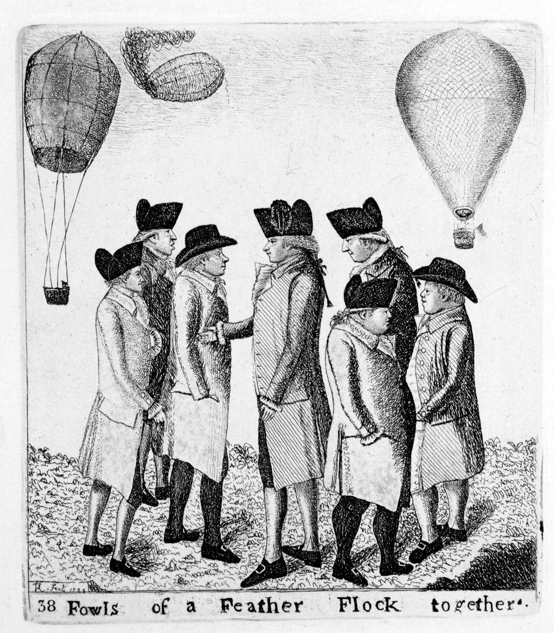 Fowls of a Feather Flock sammen, en gruppe flyfarere, c1785 av Unbekannt