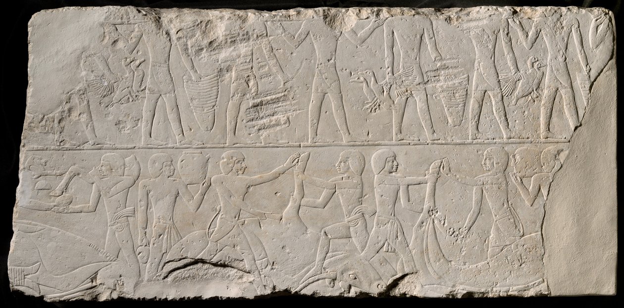 Fragment av en gravvegg som viser offerbærere og slaktere, Egypt, det gamle riket, midt i dynastiet... av Unbekannt