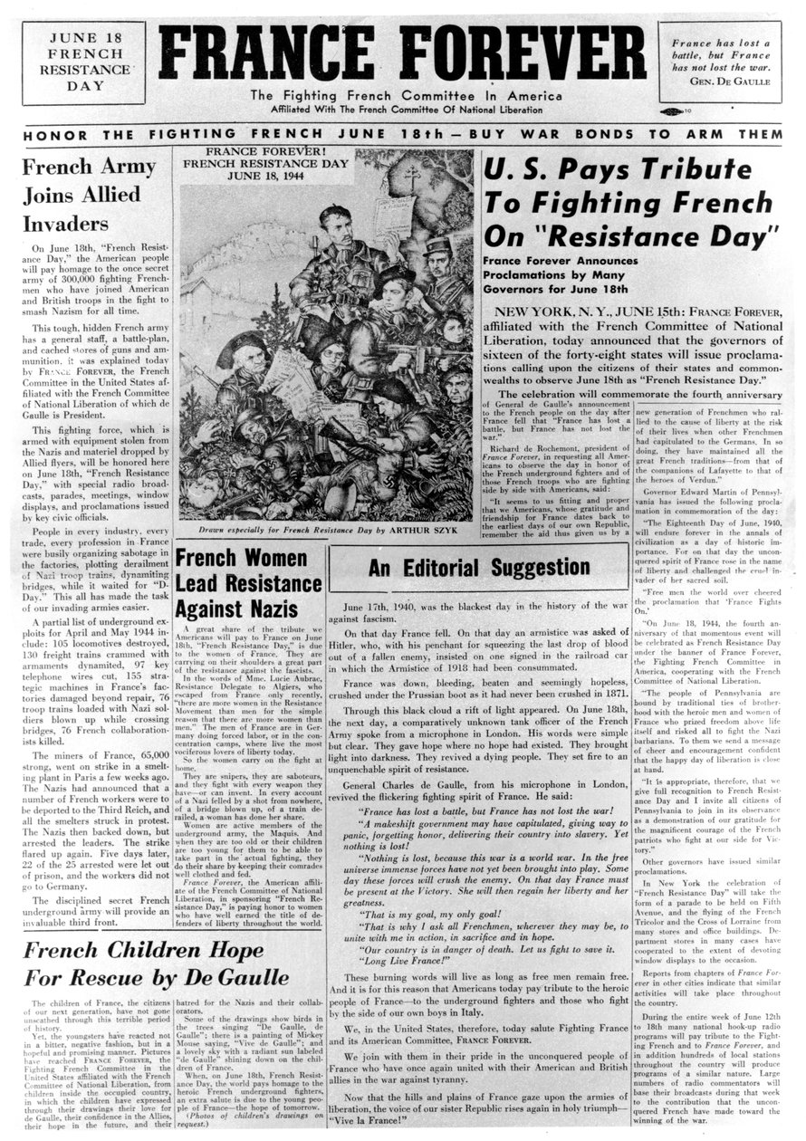 France Forever, avis, 18. juni 1944 av Unbekannt