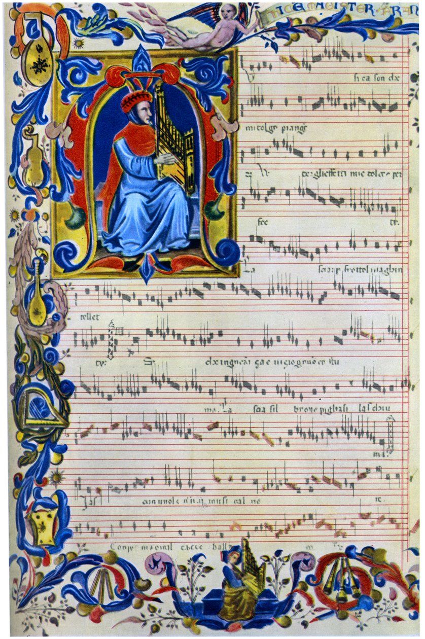 Francesco Landino spiller et portativt orgel, 1325 - 1397 av Unbekannt