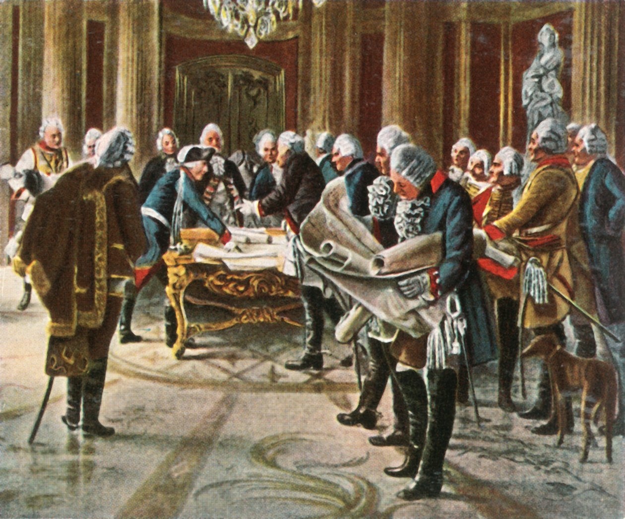 Frederick den store holder et krigsråd med sine generaler, august 1756, 1936. av Unbekannt