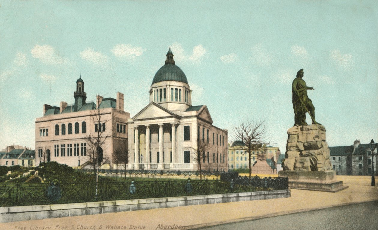 Free Library Free S Church & Wallace Statue - Aberdeen, 1900-tallet. av Unbekannt