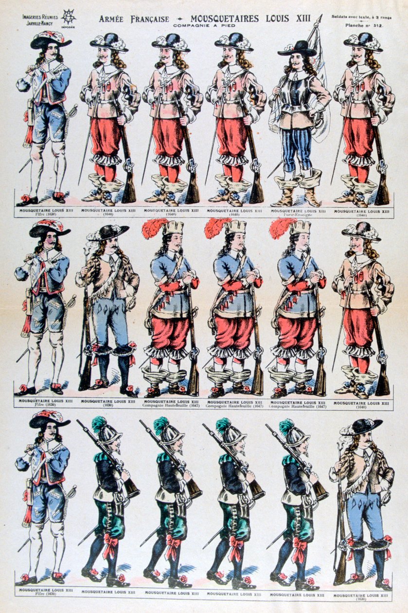 Fransk hær, musketerer av Louis XIII, 1600-tallet 1800-tallet av Unbekannt