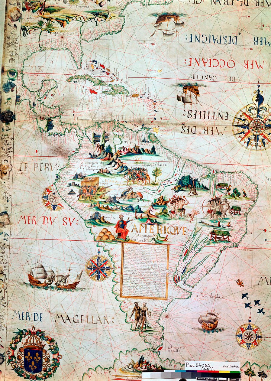 Fransk kart over Sentral- og Sør-Amerika, fransk, 1550 av Unbekannt