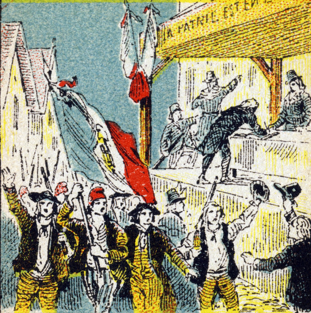 Den franske revolusjonen: revolusjonærenes frivillige sammenstøt. Gravering i "Histoire de France". Serie med reklamebilder publisert på vegne av Louit, 24 rue d