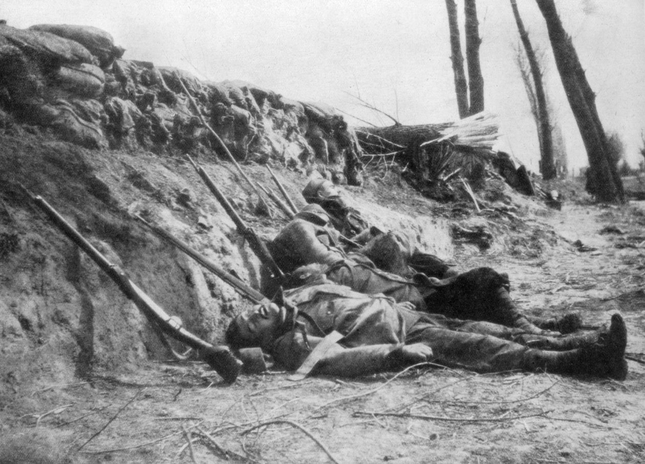 Fransk Zouave-infanteri drept av gass, andre slaget ved Ypres, Belgia, 22. april 1915, 1929 av Unbekannt