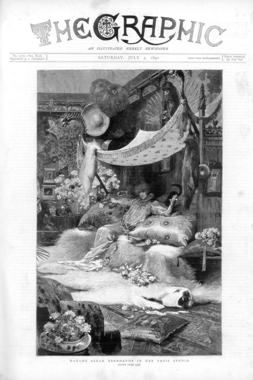 Den franske skuespillerinnen Sarah Bernhardt i hennes studio i Paris, Frankrike, 1890 av Unbekannt