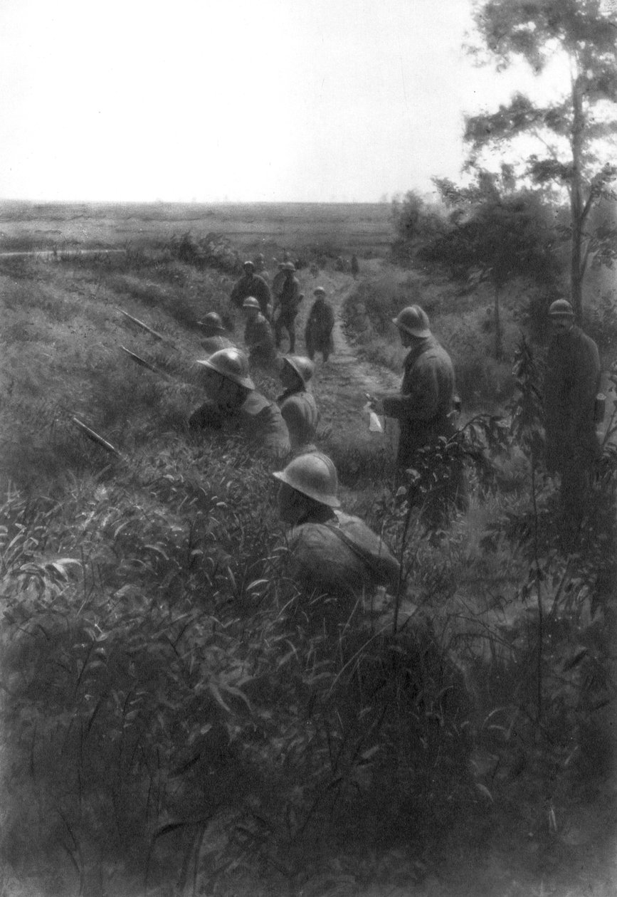 Fransk infanteriposisjon i en nedsenket bane, nord for Villers-Cotterets, Aisne, Frankrike, 1918 av Unbekannt