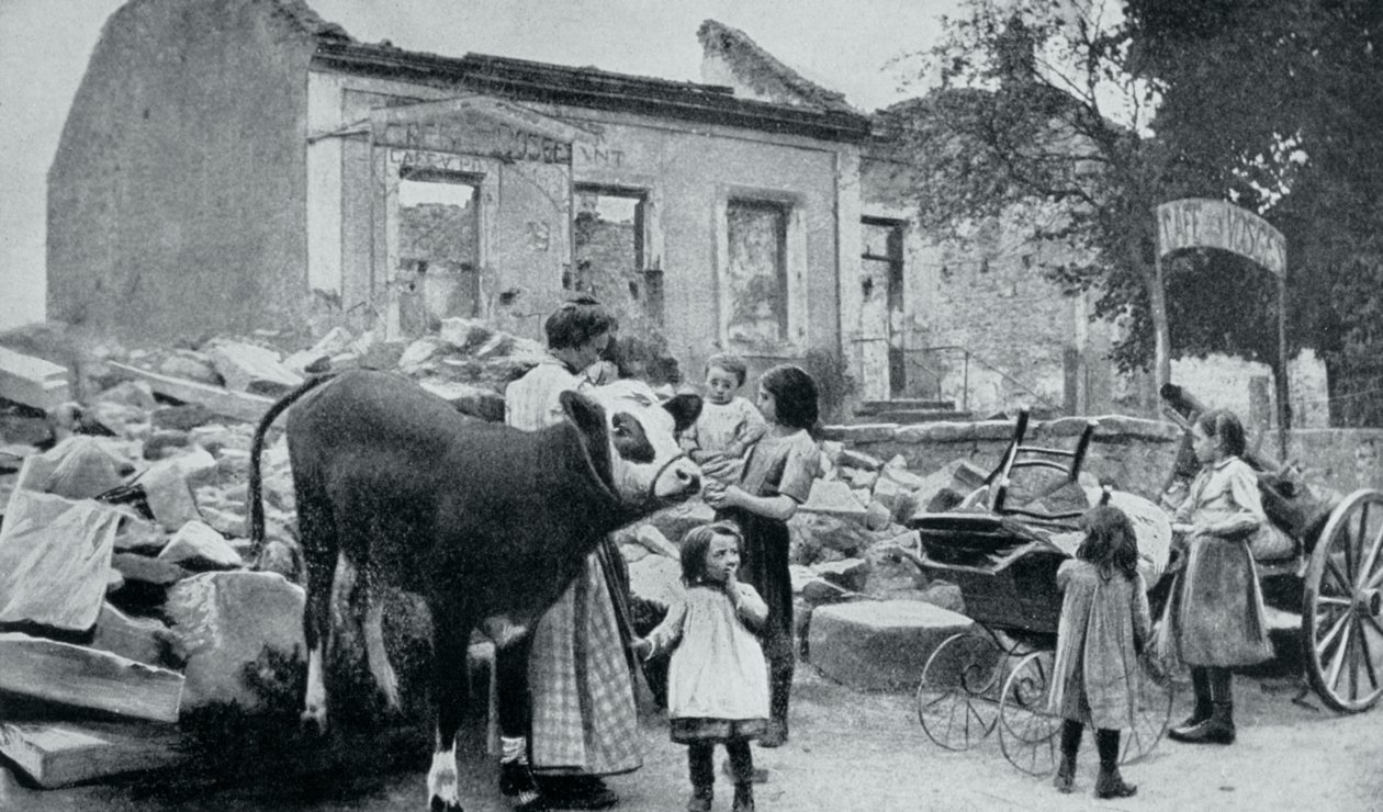 Franske flyktninger vender tilbake til sin forlatte landsby, Artois, første verdenskrig, 1915 av Unbekannt