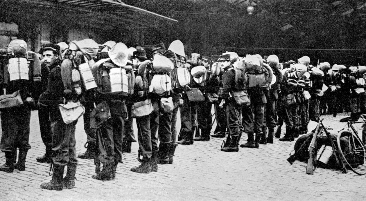 Franske soldater på en jernbanestasjon, Paris, første verdenskrig, 1914 av Unbekannt