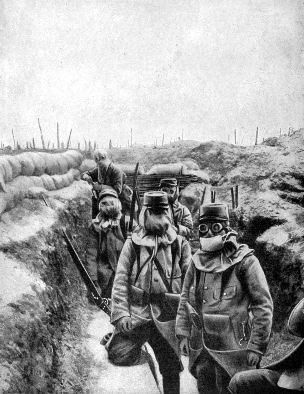 Franske soldater i improviserte gassmasker, 1915 av Unbekannt