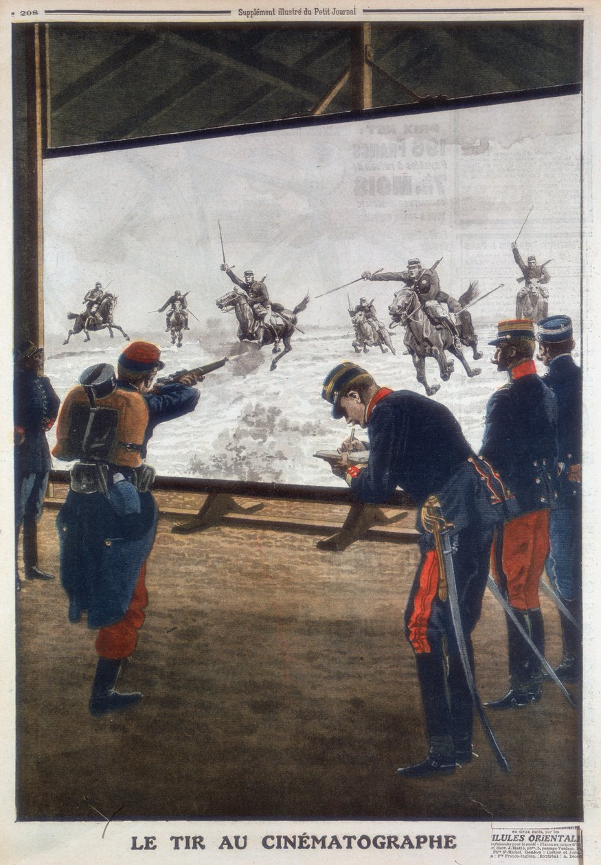 Franske soldater som brukte film av et kavaleriangrep for rifleøvelse, 1912 av Unbekannt