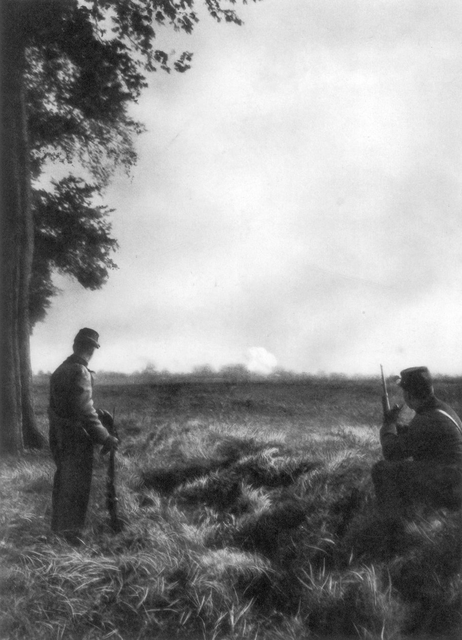 Franske soldater ser på artilleriild, 1. slaget ved Marne, Frankrike, 5.–12. september 1914 av Unbekannt