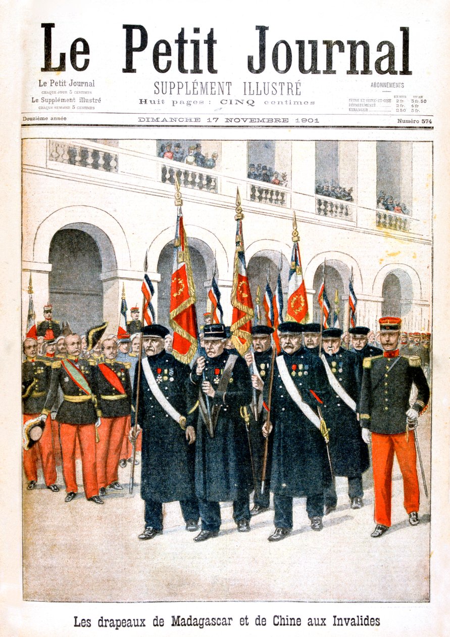 Franske krigsveteraner som bar flagg fra kampanjene Madagaskar og Kina, 1901 av Unbekannt