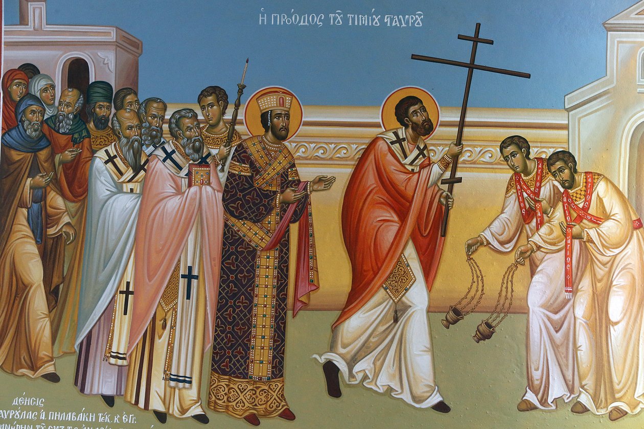 Fresco i Holy Cross Church, Pedoulas. Korsprosesjon, 20150510, Pedoulas, Kypros av Unbekannt