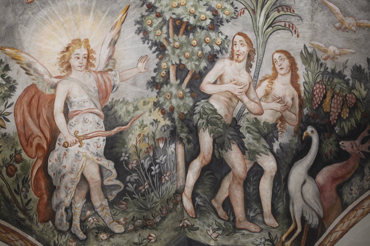 Fresco i Maglie kirke: Adam og Eva utvist fra himmelen, Maglie, Italia av Unbekannt
