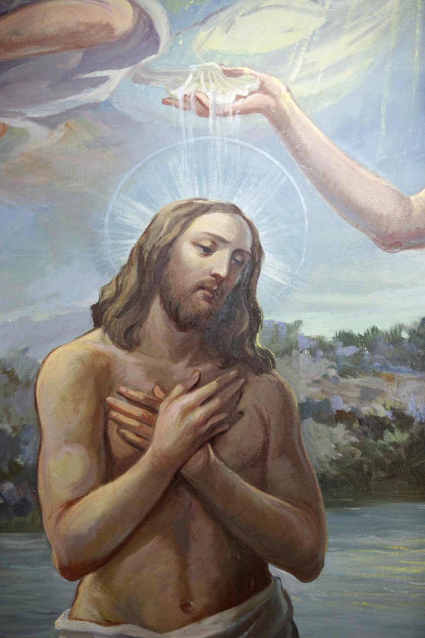 Fresco i Zollino kirke: Kristi dåp, Zollino, Italia av Unbekannt