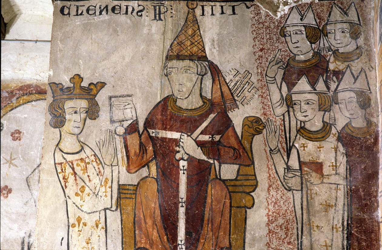 Freske av Ferrande-tårnet i Pernes-les-Fontaines (Pernes les Fontaines, Vaucluse (84)) fra 1200-tallet: Charles I av Anjou (1226-1285) ble investert i kongeriket Sicilia 28.06.1265 av paven Klemens IV (v. 1195-1268). av Unbekannt