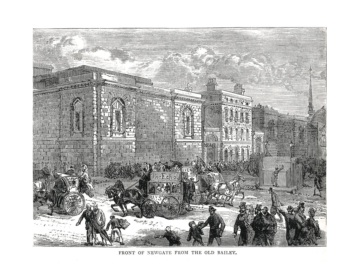 Forsiden av Newgate fra Old Bailey, 1878 av Unbekannt